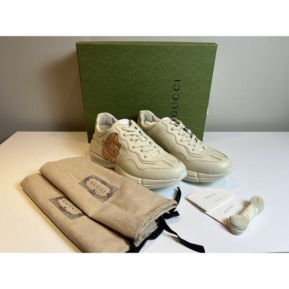 Gucci Apollo Ivoire Pikarar Kawaii Supreme Cat Fox UK 8 Rubber Sneakers NEW - Picture 1 of 10